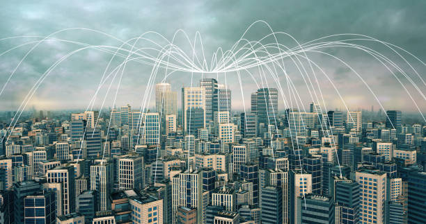 istock Big Data Arch Forming Over Metropolitan 3D Smart City. 2044846899