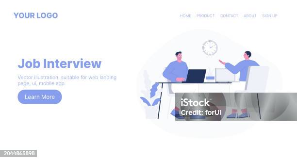 Interview Blog Page Job Interview Web Landing Page Design Flat Cartoon Vector Illustration ...