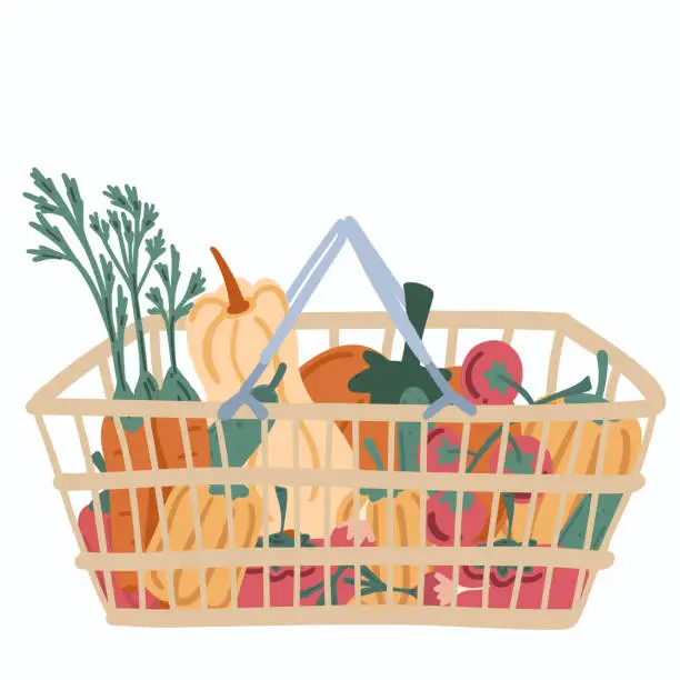 Vector illustration of Basket shopper supermarket bag with vegetables