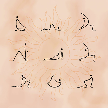 Hatha yoga poses set. Yogi in different asanas. Simple, minimal style infographic poster