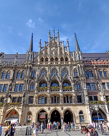 July 7, 2023, Munich, Germany. Marienplatz (English: Mary's Square, i.e. St. Mary, Our Lady's Square) is a central square in the city centre of Munich, Germany