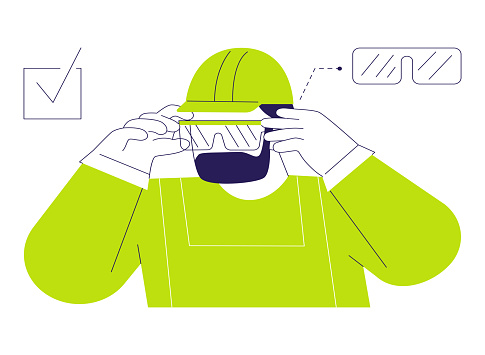 Eyes and face protections abstract concept vector illustration. Construction site worker in goggles with protected lenses, personal safety equipment for contractors abstract metaphor.