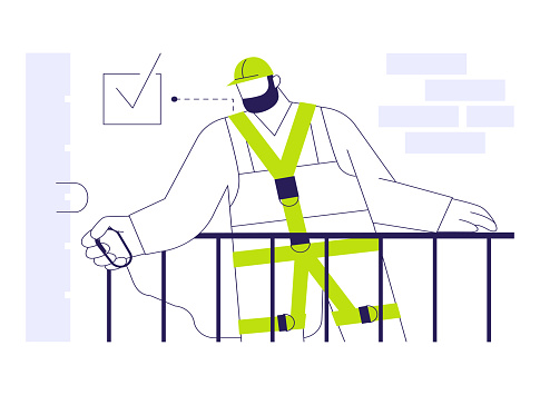 Safety belt abstract concept vector illustration. Builder uses seat belts at work, personal protective equipment, accident prevention, builder daily routine, safety harness abstract metaphor.