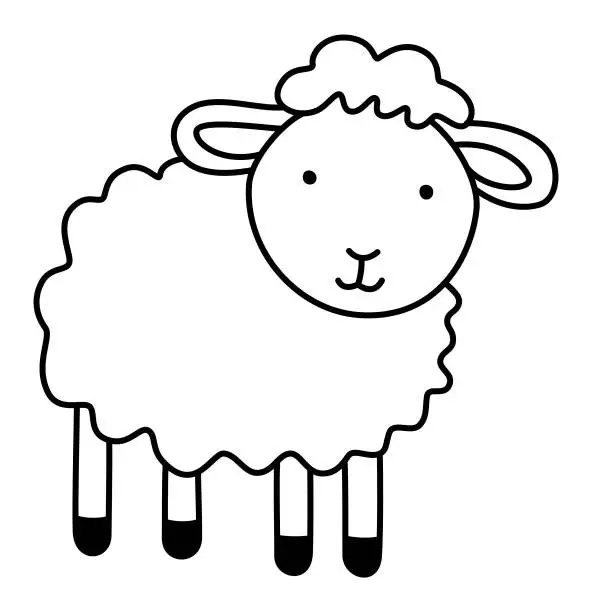 Vector illustration of Sheep - Flock of Fluffy White Sheep