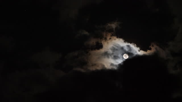 Full Moon behind clouds in the night