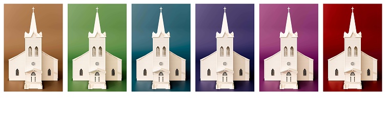 presbyterian church with many different background  3d illustration