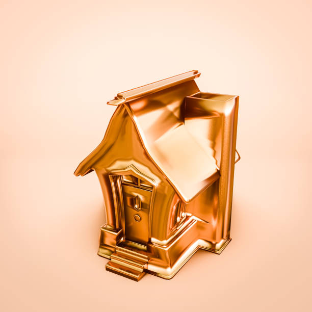 Golden house isolated on orange background 3d illustration