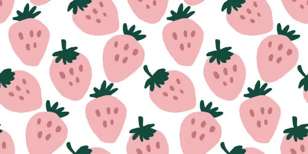 Vector illustration of Cute hand drawn strawberry seamless pattern