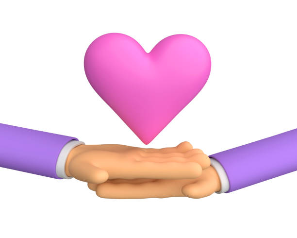 두 손은 흰색 배경에 고립 된 심장을 들고 있습니다. 자선. 발렌타인 데이. 3d 일러스트레이션 - valentines day two dimensional shape heart shape love 뉴스 사진 이미지