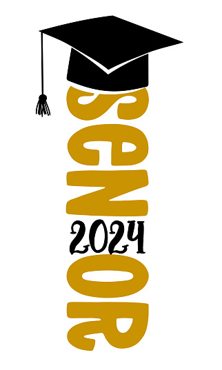 Senior 2024 - Typography. black text isolated white background. Vector illustration of a graduating class of 2024.