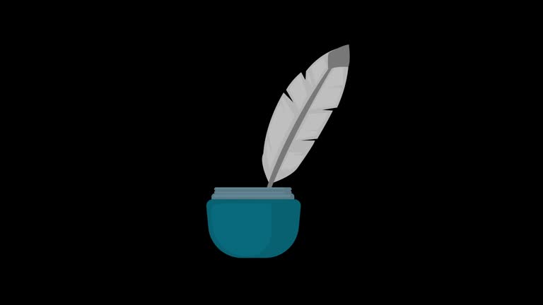 A feather in a blue jar icon concept loop animation video with alpha channel