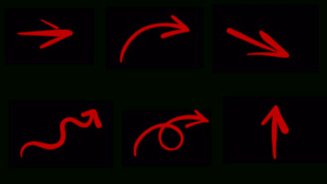 Animation of different red hand drawn animated arrows or insertion pointers on a black background