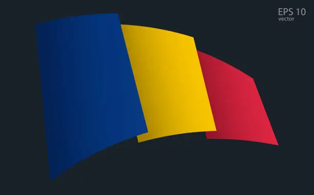 Vector illustration of Waving Vector flag of Chad. National flag waving symbol. Banner design element.
