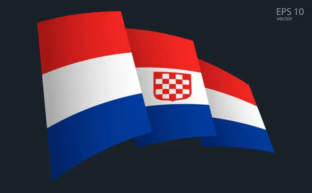 Vector illustration of Waving Vector flag of Croatia. National flag waving symbol. Banner design element.