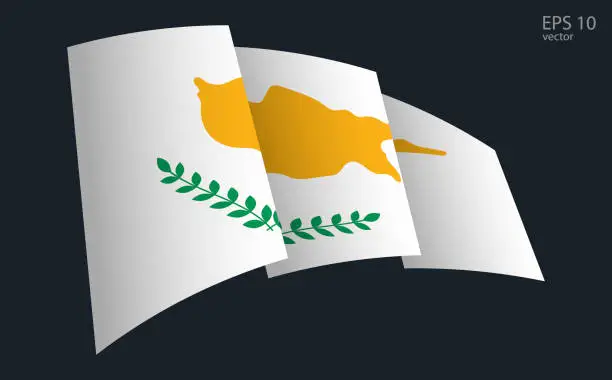 Vector illustration of Waving Vector flag of Cyprus. National flag waving symbol. Banner design element.