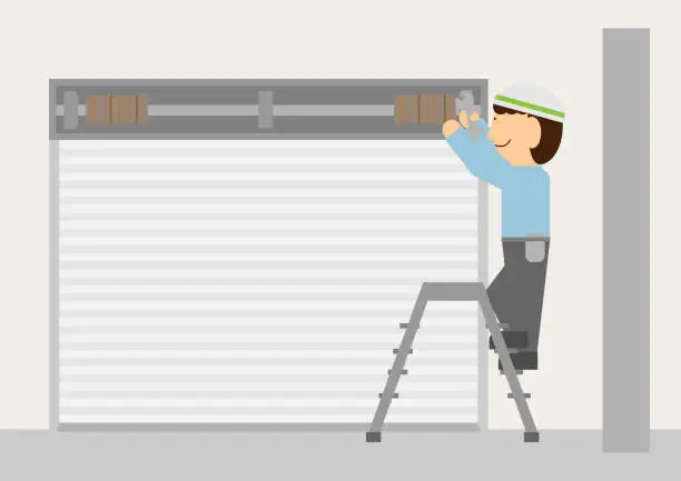 Vector illustration of Image material of a person repairing a shutter