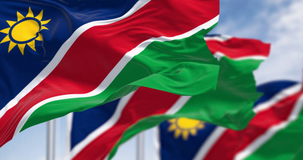 Namibia national flags waving on a clear day