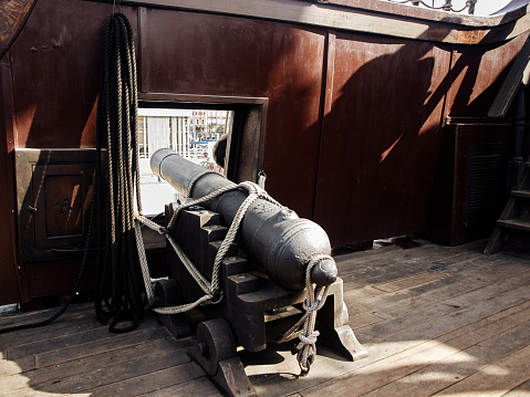 The cannon aboard the galleon evokes the might and history of naval warfare, offering a glimpse into seafaring battles of the past