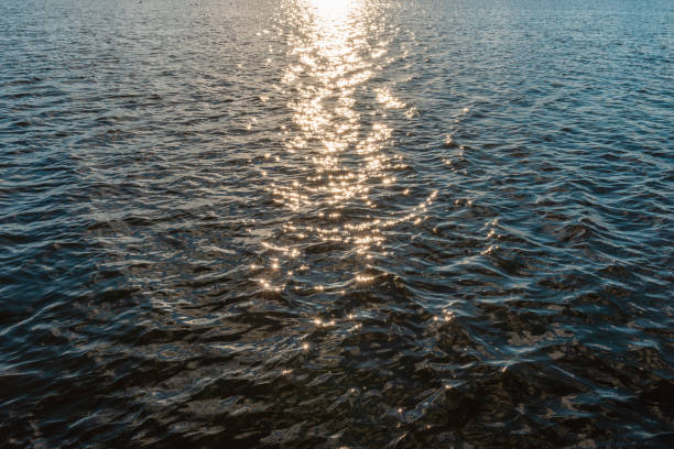 Wonderful natural sun light reflects make sparkles in the sunset evening water.