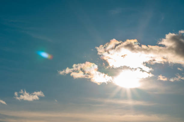 Beautiful sunset cloudy blue sky evening.Landscape,sun sunrays through the white clouds.