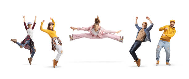 istock Girl leaping in the air and making a split and people dancing around 2045025827