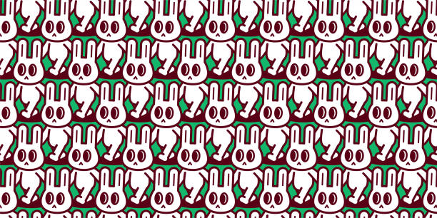 Feliz Pascua, Un Grupo De Conejitos De Pascua Caminando En Una Línea Ordenada - ilustración de arte vectorial