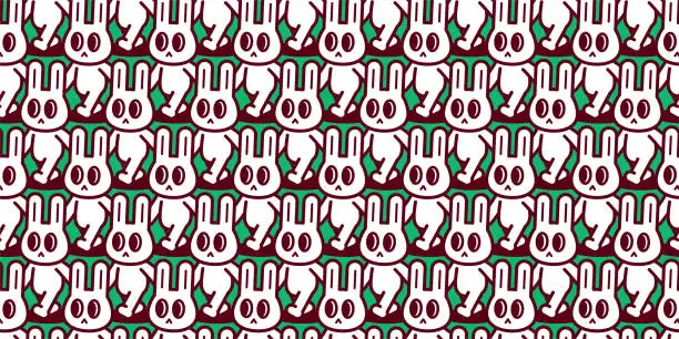 Vector illustration of Happy Easter, A Group Of Easter Bunnies Walking In a Neat Line