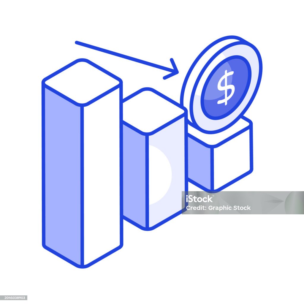 Down Chart Financial Loss Decrease Chart Isometric Vector Design Stock ...