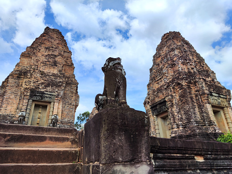 A huge face sculpted in stone at Bayon Temple, Angkot Wat, Cambodia