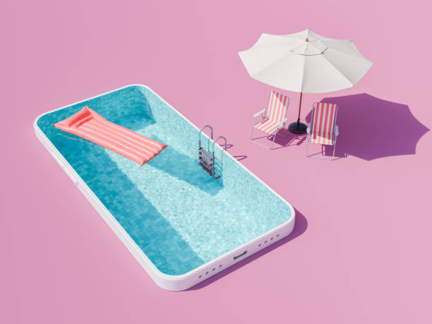 Smartphone Swimming Pool with Lounger and Umbrella Set Up