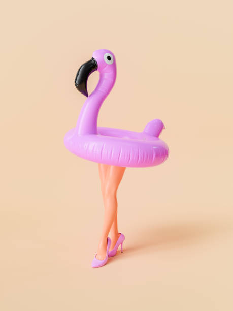 istock Whimsical Flamingo Float with Human Legs on Peach Background 2045057251