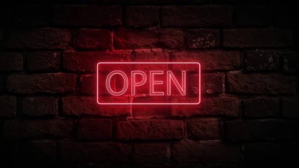 istock 3d render of neon red sign open on a brick wall 2045062663