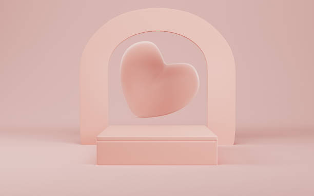 istock Rectangle podium with heart and arc for product display on bright cream color background in pastel colors 2045096551