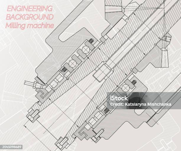 Mechanical Engineering Drawings On Light Background Milling Machine ...
