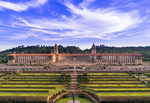 Union Buildings in Pretoria / Tshwane in the  early morning showing the stepping garden landscape.