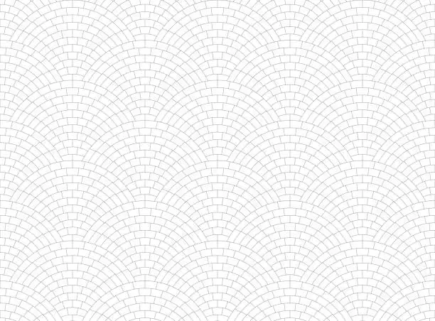 Vector illustration of Black and white seamless repeating pattern. Geometric grid with square tiles arranged in concentric arches. Mosaic flooring with a traditional design.