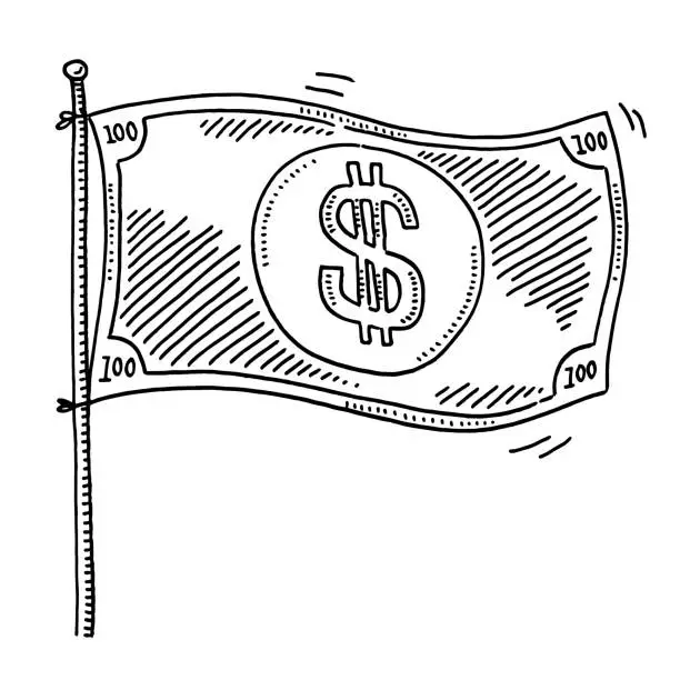 Vector illustration of US Dollar Banknote Flag Symbol Drawing