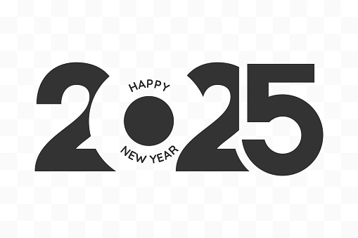 Happy New Year 2025 poster with transparent background. Stock illustration.