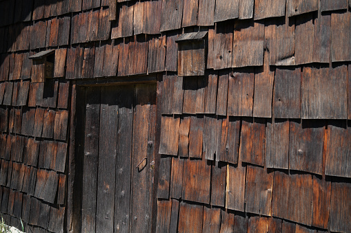 Weathered wood on buildings in detail