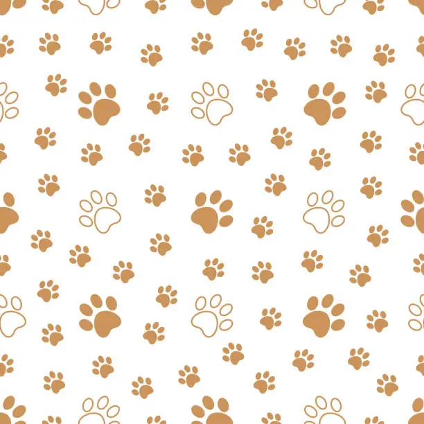 Vector illustration of Vector seamless pattern, paw print, brown colored