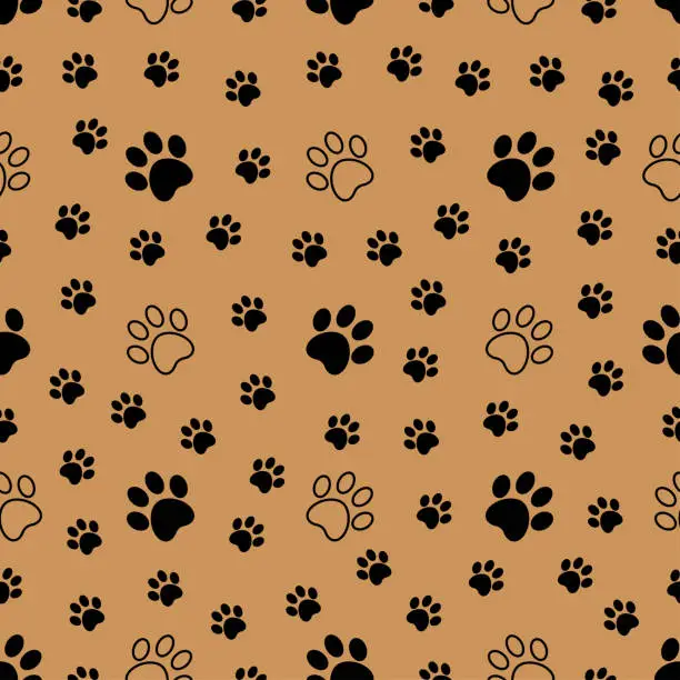 Vector illustration of Vector seamless pattern, paw print, brown and black