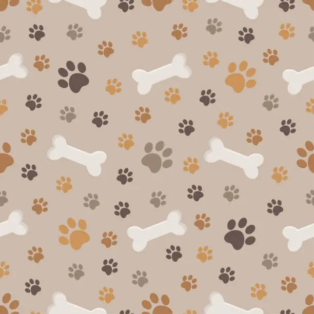 Vector illustration of Vector seamless pattern, paw print, brown colored