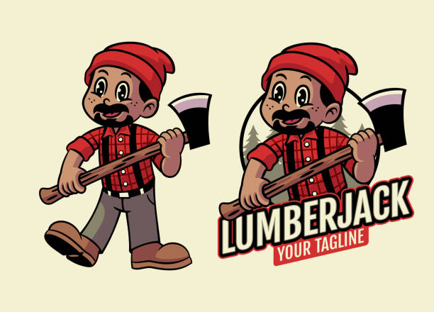 Vector of Cartoon of Happy Lumberjack Worker Mascot