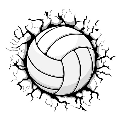 Volleyball ball breaking the wall. Vector sporting template for stickers and t-shirt designs on transparent background