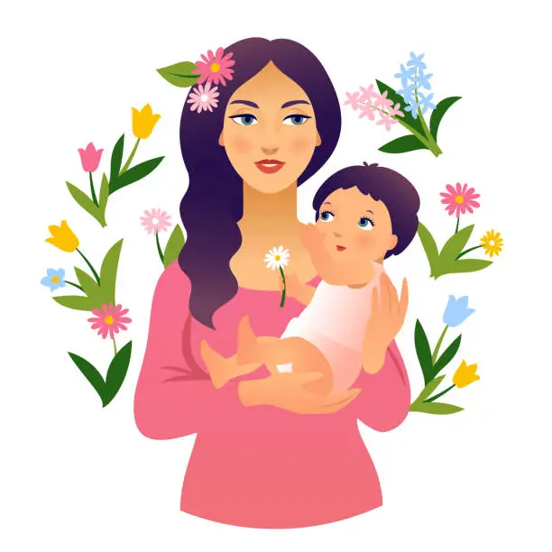 Vector illustration of Mother with her baby