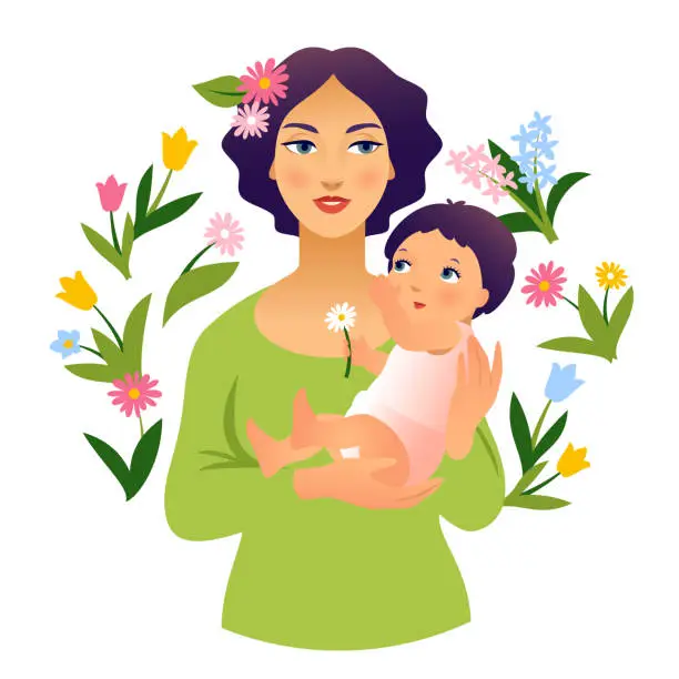 Vector illustration of Mother with her baby