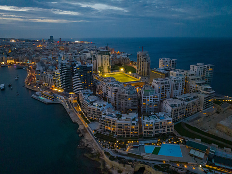 Sliema city and apartments, buildings, sea. Malta island