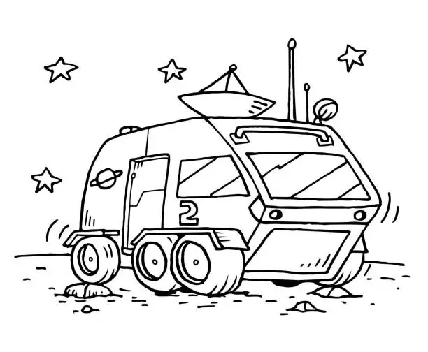 Vector illustration of Hand drawn Lunar rover vehicle