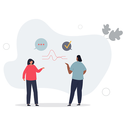 Active listening and speech hearing communication skills.Couple conversation with soft skills and ability to understand info.flat vector illustration.