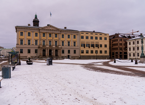 12/02/2024 - Nordstaden, Goteborg, Västra Götaland, Sweden - Town Hall and monument on Gustav Adolfs Torg, Goteborg